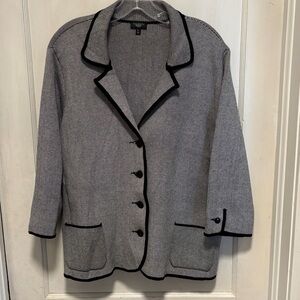 Talbots Black And White Silk And Cotton Blended 3/4 Sleeve Blazer2X Black Accent